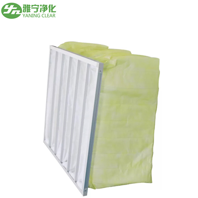 HVAC সিস্টেম পলিয়েস্টার পকেট এয়ার ফিল্টার ব্যাগ M6-M9 3200m³/h এয়ার ভলিউম গ্যালভানাইজড শীট ফ্রেম