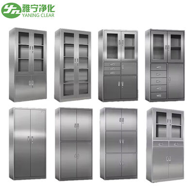 রেইনলেস স্টীল 304 মেডিকেল ক্যাবিনেট স্বাস্থ্যসেবা সুবিধাগুলির জন্য এমবেডেড টেনড গ্লাস উইন্ডো এবং ডিমপ্রুফ ডিজাইন সহ